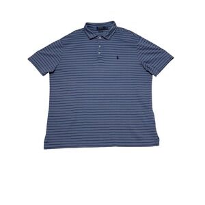 Polo Ralph Lauren Mens Large Blue Striped Classic Fit Polo Shirt Excellent